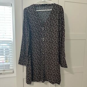 Madewell Black Floral Long Sleeve Dress